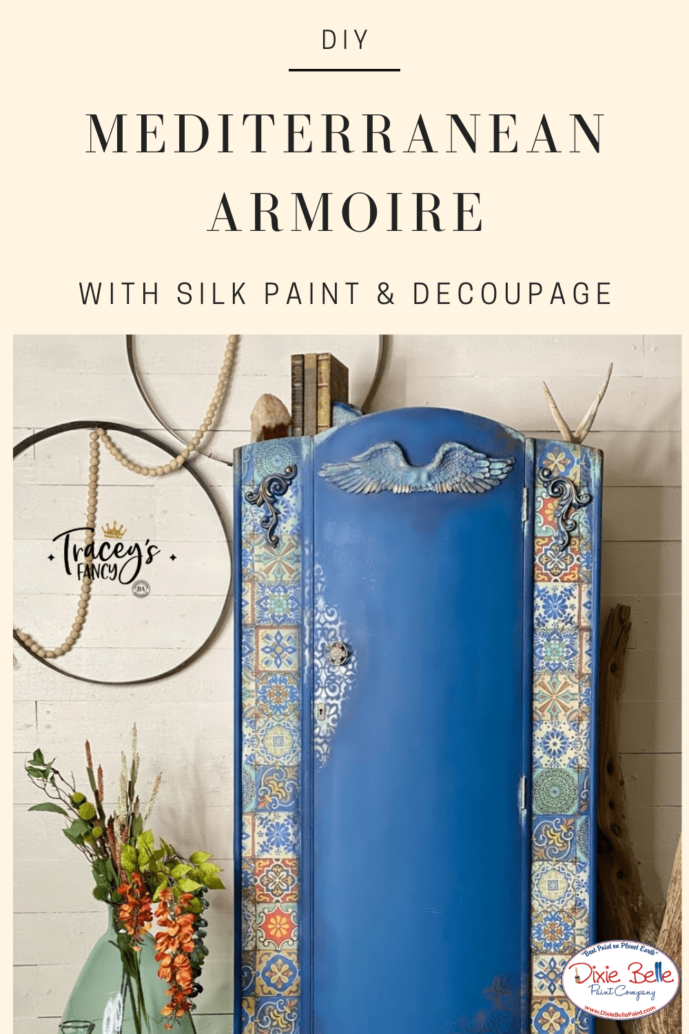 Mediterranean Armoire with Silk Paint and Decoupage