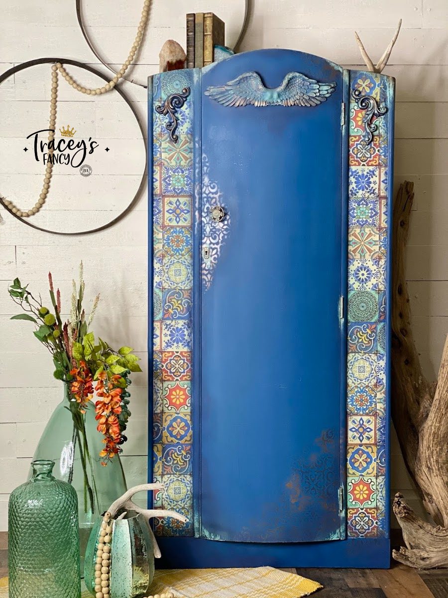 Mediterranean Armoire with Silk Paint and Decoupage