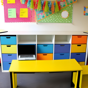 colorful teacher desk