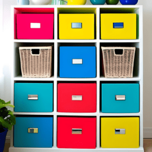 colorful storage cubbies