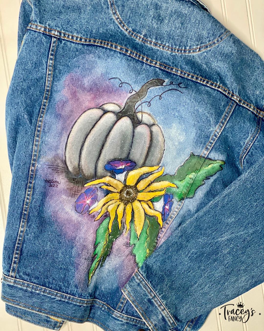 denim jacket hand painted with Dixie Belle Paint