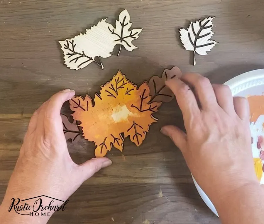 Wooden leaves hand painted by Dixie Belle Paint products